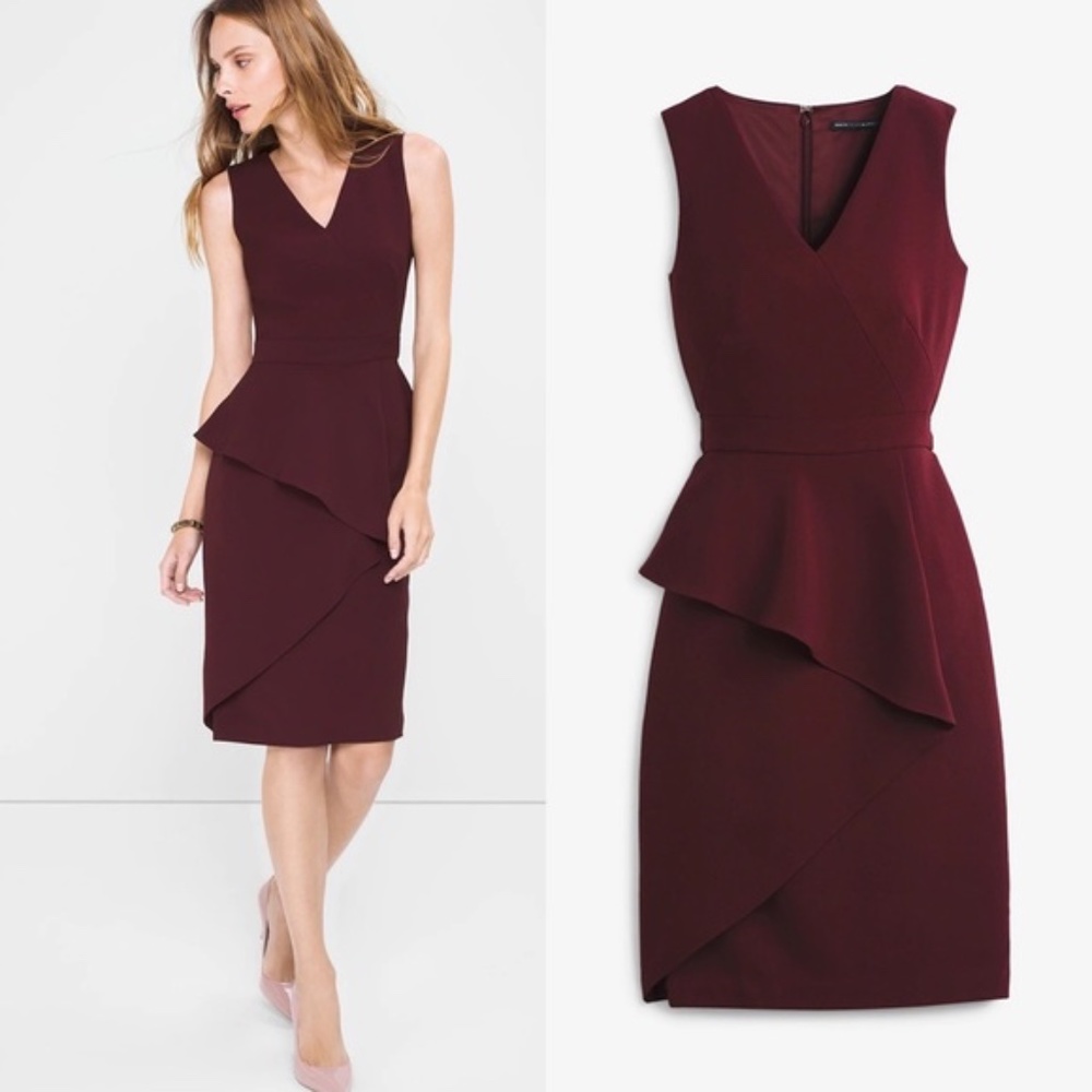NWT - White House Black Market Asymmetric Peplum Sheath Dress Size 4